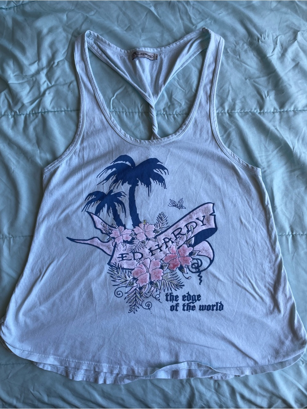 🌴 Vintage Y2K Ed Hardy Twist Racerback Tank Top • Hibiscus Flower Small 🌸